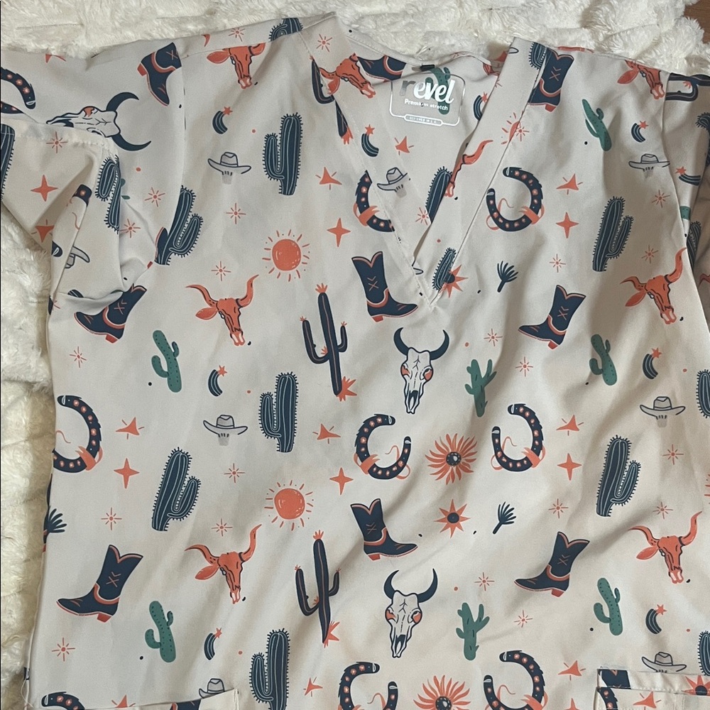 Western Themed Scrub Top